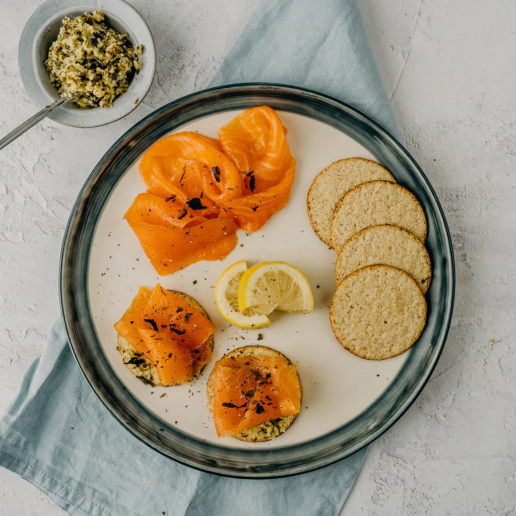 Ullapool Smokehouse Malt Whisky Cured Smoked Scottish Salmon with biscuits 