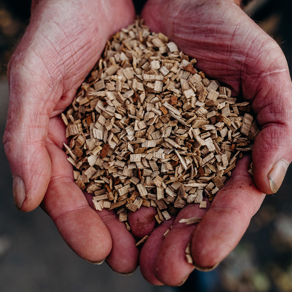 Ian Boyd with the wood whisky barrel chippings 
