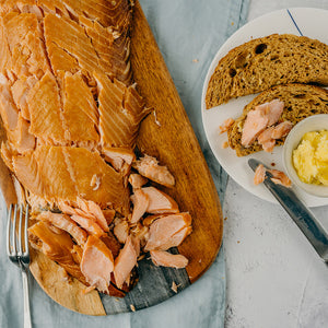 Ullapool Smokehouse Heather Honey Cured Hot Smoked Scottish Salmon with bread